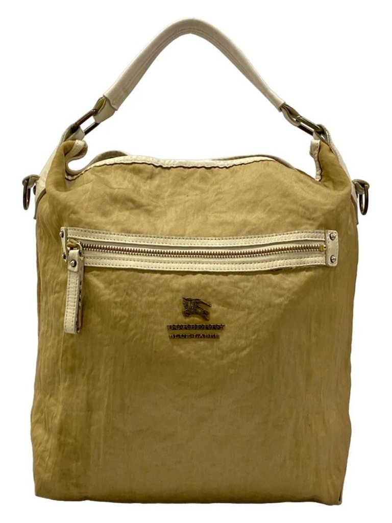 Burberry Blue Label Beige White Nylon Leather Handbag
